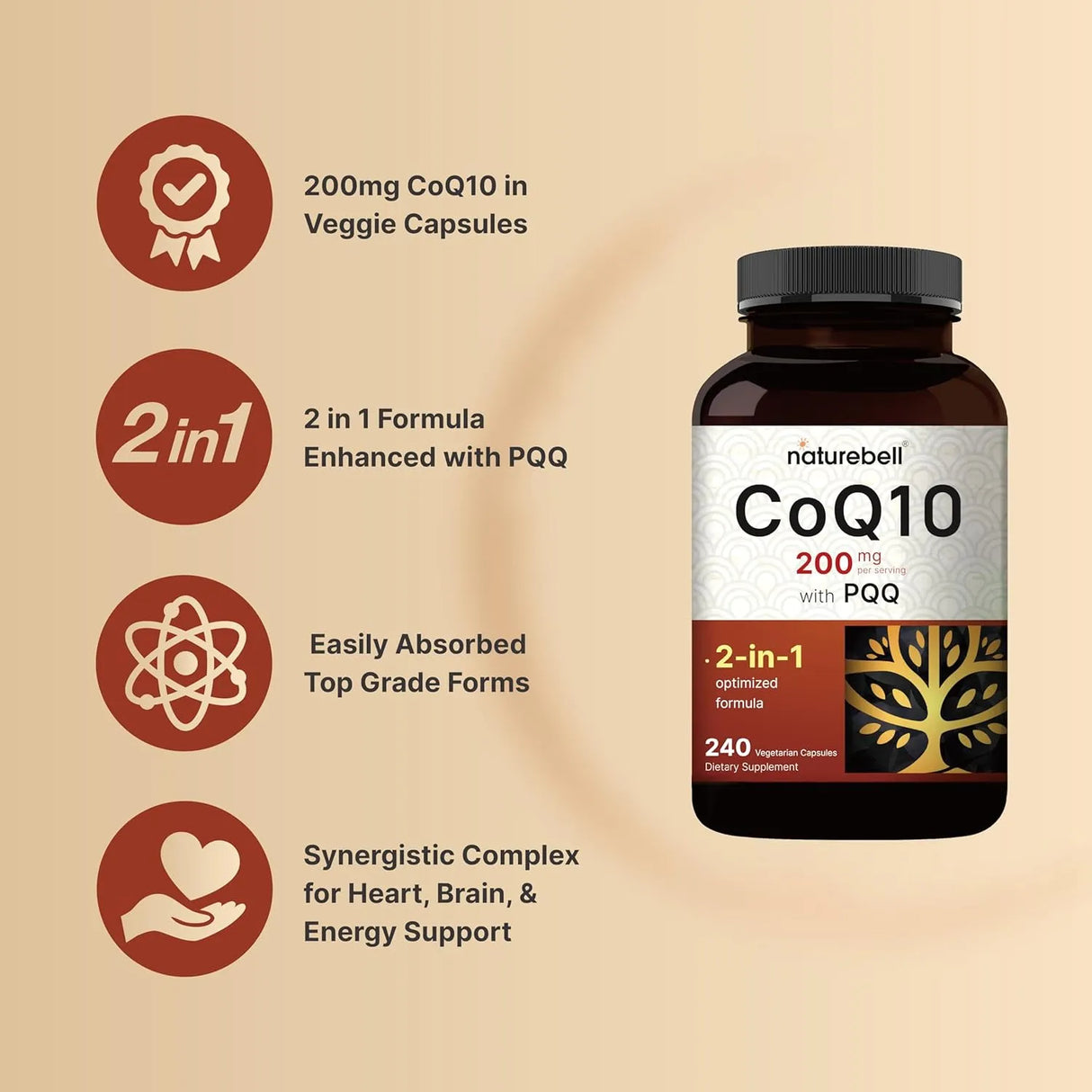 NATUREBELL - NatureBell CoQ10 200Mg. with PQQ 240 Capsulas - The Red Vitamin MX - Suplementos Alimenticios - {{ shop.shopifyCountryName }}