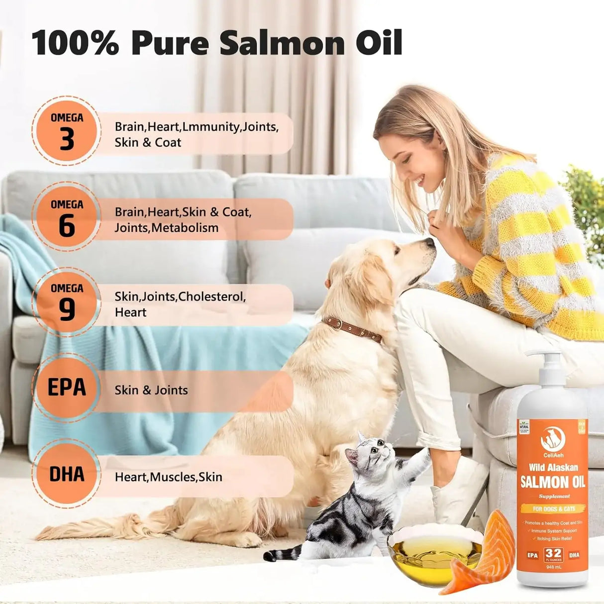 CELIAEH - CeliAeh Wild Salmon Oil for Dogs & Cats 32 Fl.Oz. - The Red Vitamin MX - Aceite De Pescado Para Perros - {{ shop.shopifyCountryName }}