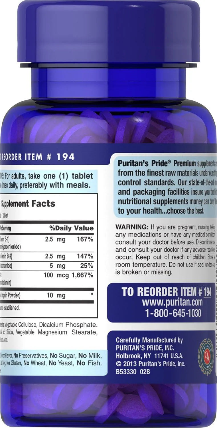 PURITAN'S PRIDE - Puritan's Pride Premium Vitamin B-Complex and Vitamin B-12 180 Tabletas - The Red Vitamin MX - Suplementos Alimenticios - {{ shop.shopifyCountryName }}