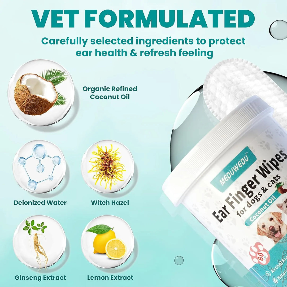 MEDUWEDU - MEDUWEDU Ear Cleaner Finger Wipes Coconut Scent 60 Toallitas - The Red Vitamin MX - Cuidado Del Oído De Perros - {{ shop.shopifyCountryName }}