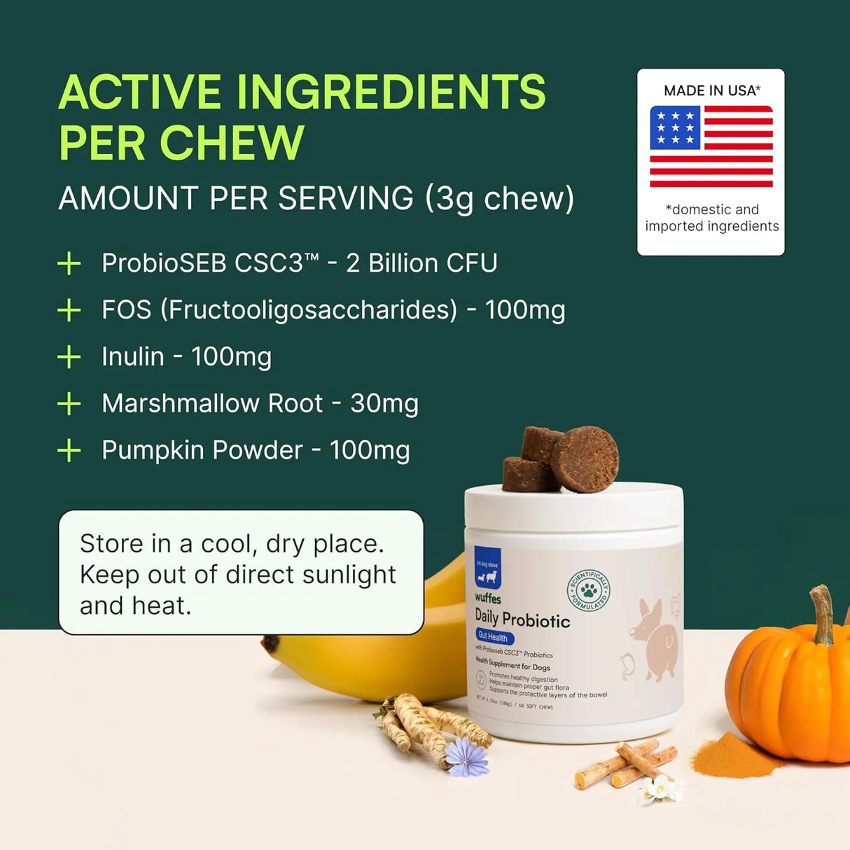 WUFFES - Wuffes Daily Probiotic for Dogs 60 Masticables - The Red Vitamin MX - Probióticos Para Perros - {{ shop.shopifyCountryName }}