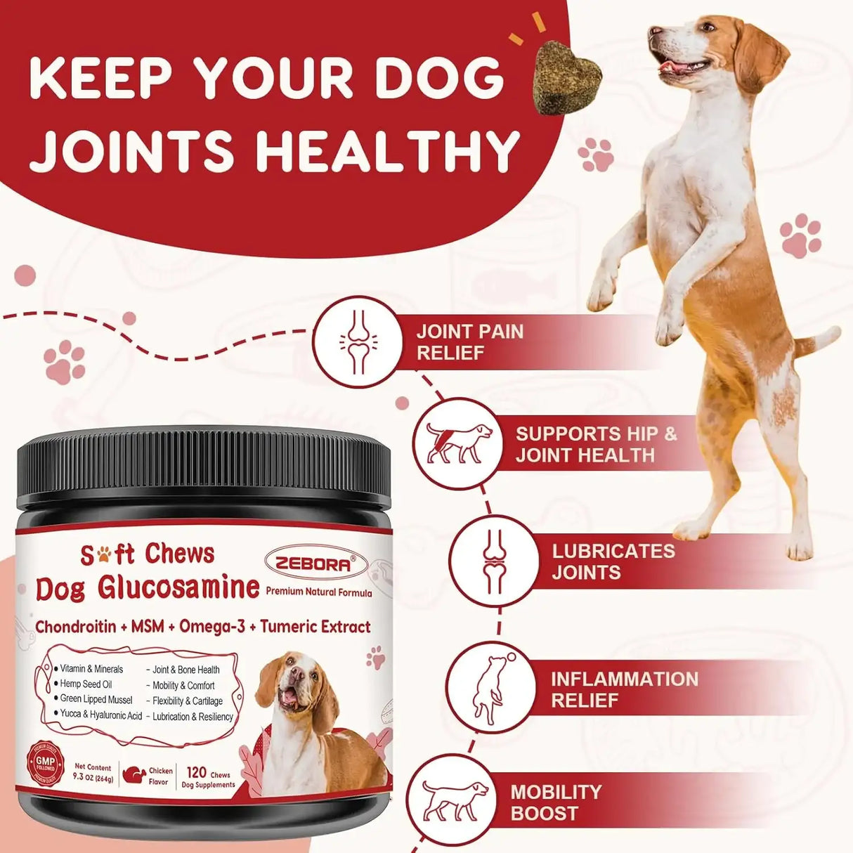 ZEBORA - Zebora Glucosamine for Dogs 120 Masticables - The Red Vitamin MX - Cuidado De Cadera Y Articulaciones Para Perros - {{ shop.shopifyCountryName }}