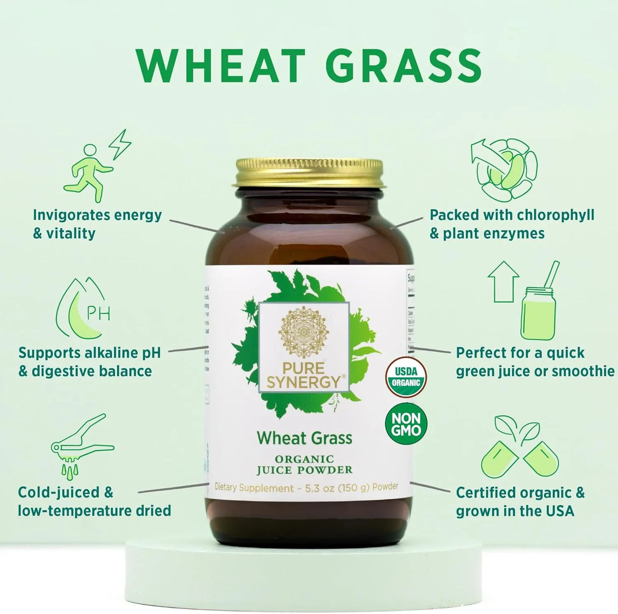 PURE SYNERGY - PURE SYNERGY Organic Wheat Grass Juice Powder 150Gr. - The Red Vitamin MX - Suplementos Alimenticios - {{ shop.shopifyCountryName }}