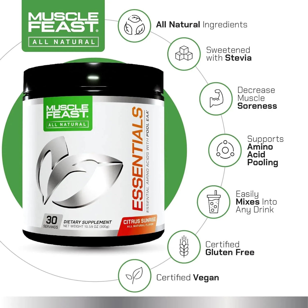 MUSCLE FEAST - Muscle Feast Vegan Essential Amino Acid Powder 30 Servicios Citrus Sunrise 300Gr. - The Red Vitamin MX - Suplementos Alimenticios - {{ shop.shopifyCountryName }}