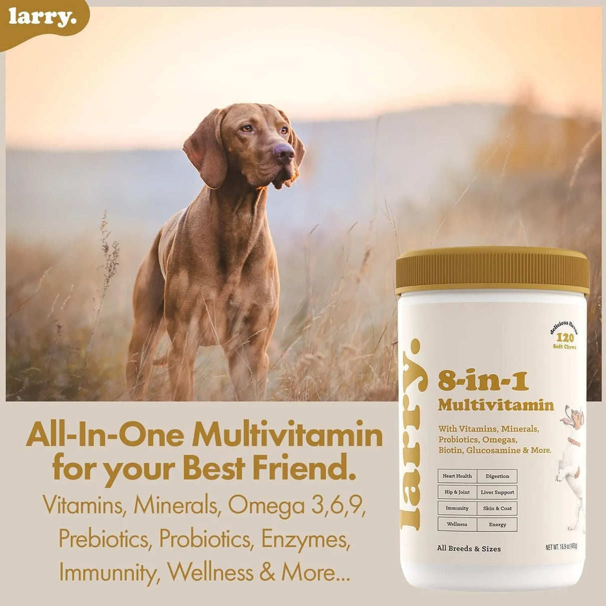 LARRY - Larry 8-in-1 Multivitamin Dog Supplement 60 Masticables - The Red Vitamin MX - Multivitamínicos Para Perros - {{ shop.shopifyCountryName }}