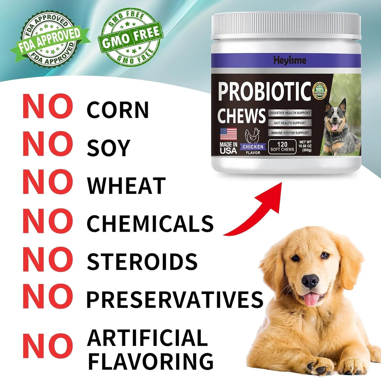 HEYISME - HEYISME Probiotics for Dogs Chicken 120 Masticables - The Red Vitamin MX - Probióticos Para Perros - {{ shop.shopifyCountryName }}
