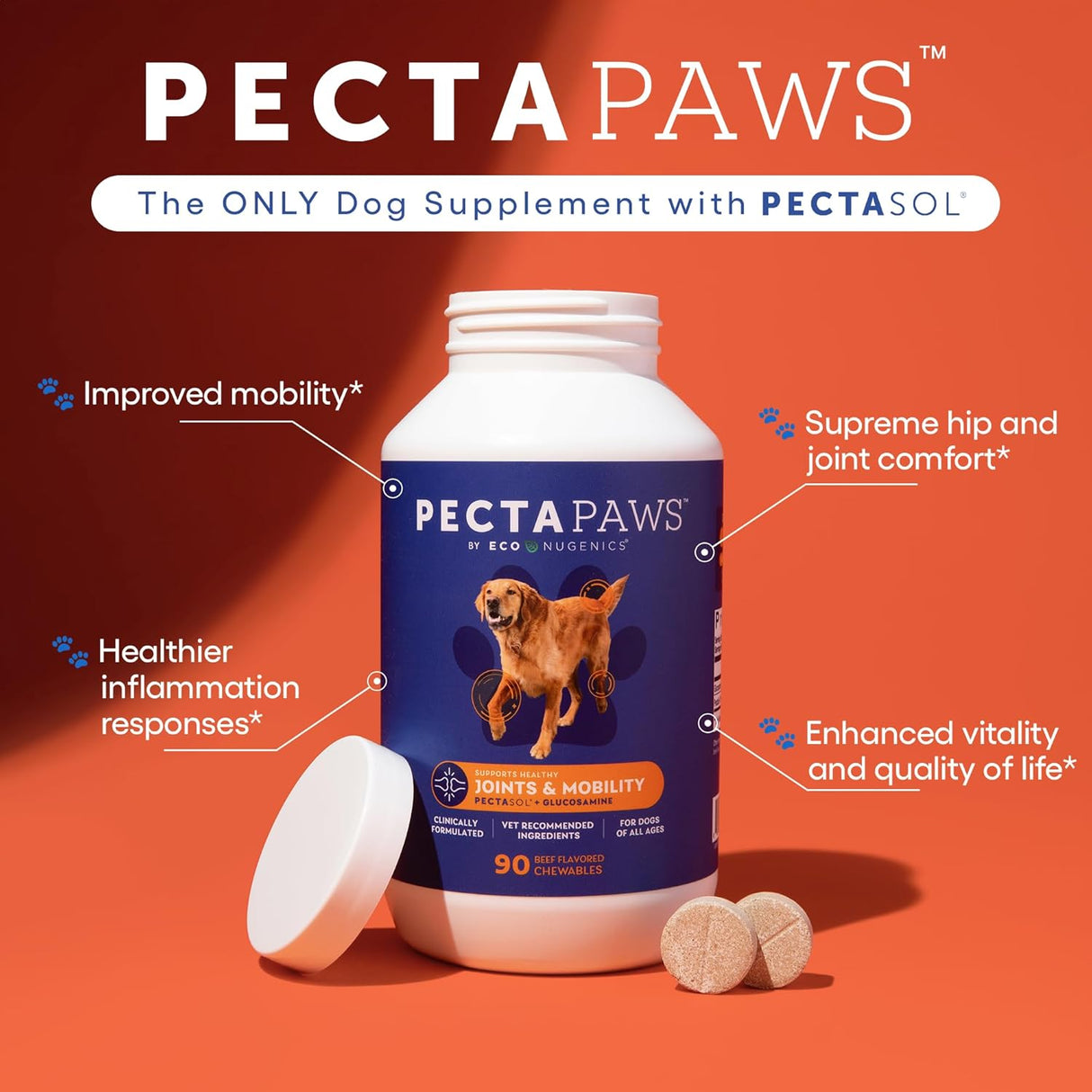 ecoNugenics PectaPaws Joints and Mobility Support 90 Tabletas Masticables
