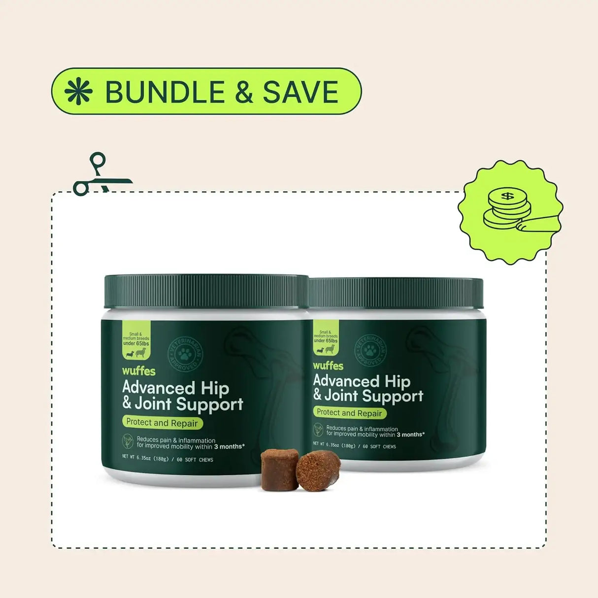 WUFFES - Wuffes Advanced Dog Hip and Joint Small&Medium Breeds Pork Flavored 60 Masticables 2 Pack - The Red Vitamin MX - Cuidado De Cadera Y Articulaciones Para Perros - {{ shop.shopifyCountryName }}