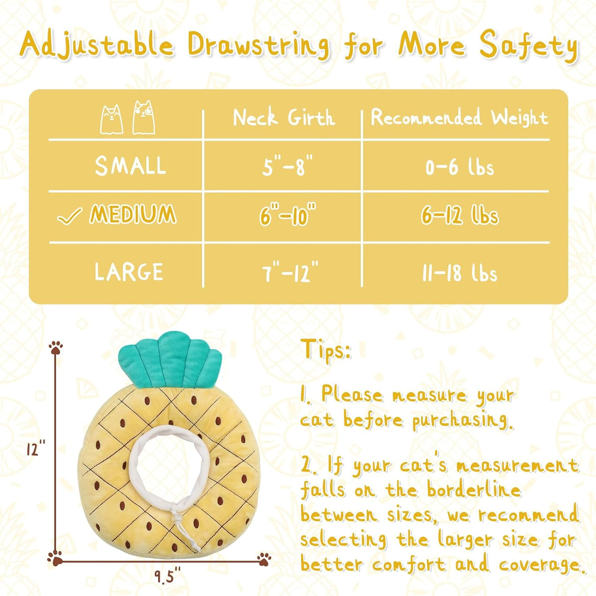 ANWA Adjustable Cat Cone Collar Soft Pineapple Medium