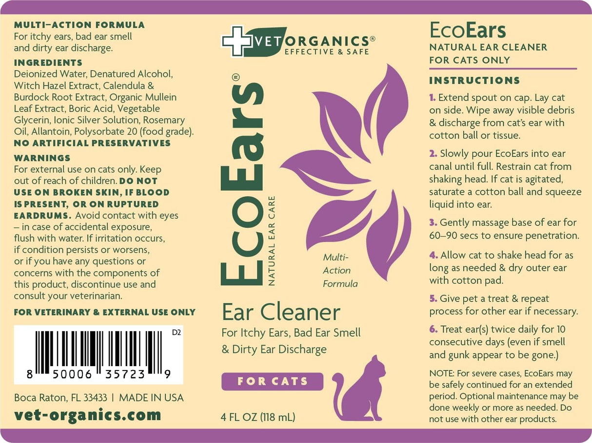 Vet Organics EcoEars Cat Ear Cleaner 118Ml.