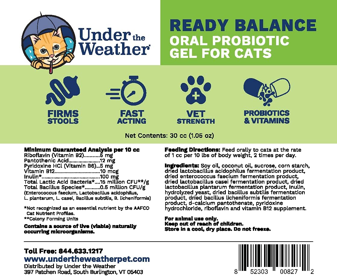 Under the Weather Pet Ready Balance for Cats Oral Probiotic and Prebiotic Gel 1.05 Oz.
