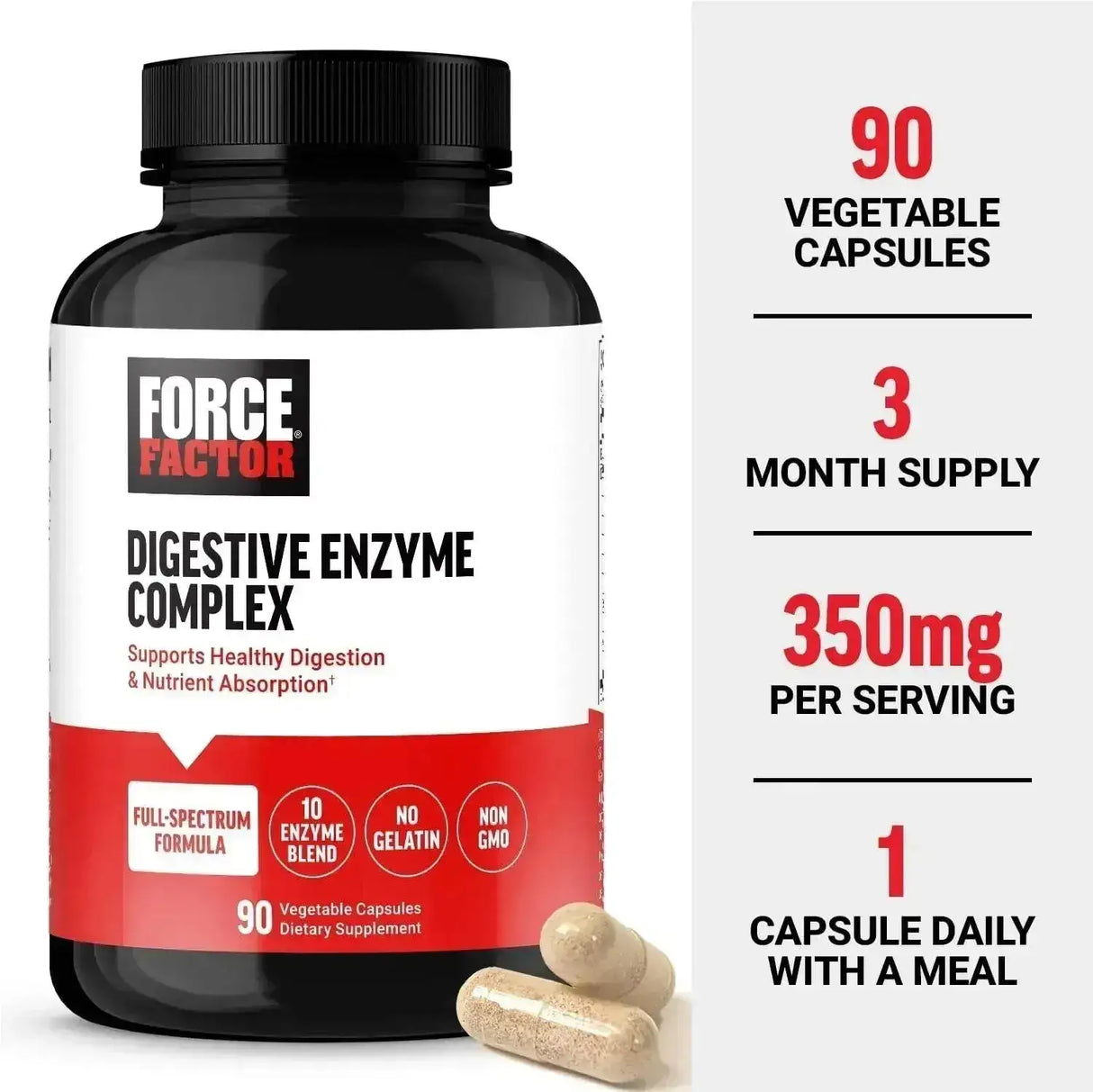 FORCE FACTOR - FORCE FACTOR Digestive Enzymes Complex 90 Capsulas - The Red Vitamin MX - Suplementos Alimenticios - {{ shop.shopifyCountryName }}