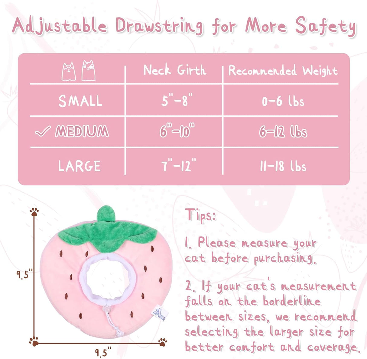 ANWA Adjustable Cat Cone Collar Soft Strawberry Medium