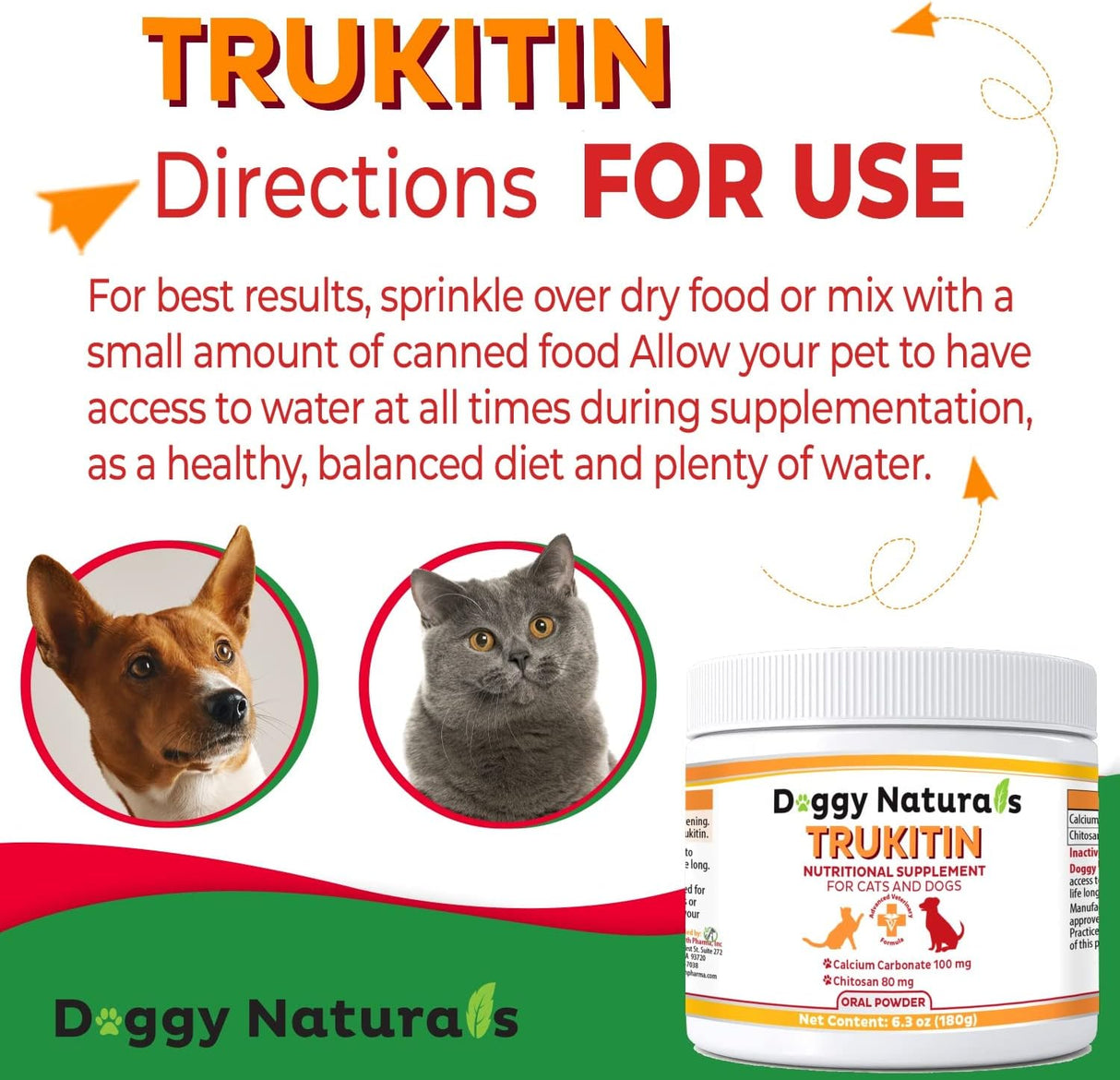 Doggy Naturals Trukitin Chitosin Based Phosphate Binder for Cats & Dogs 180Gr.