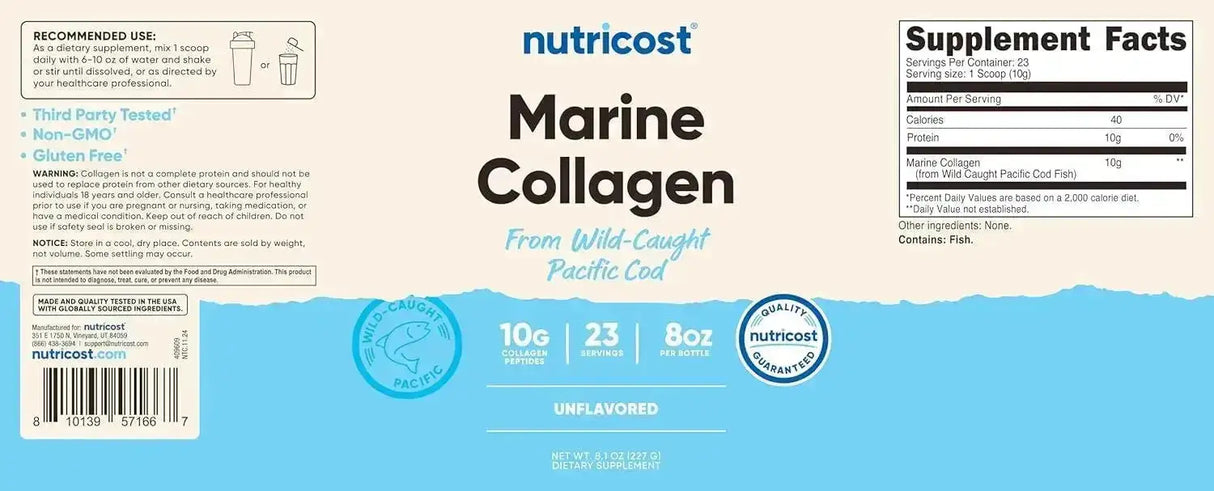 NUTRICOST - Nutricost Marine Collagen Powder Wild Caught Fish 227Gr. - The Red Vitamin MX - Suplementos Alimenticios - {{ shop.shopifyCountryName }}