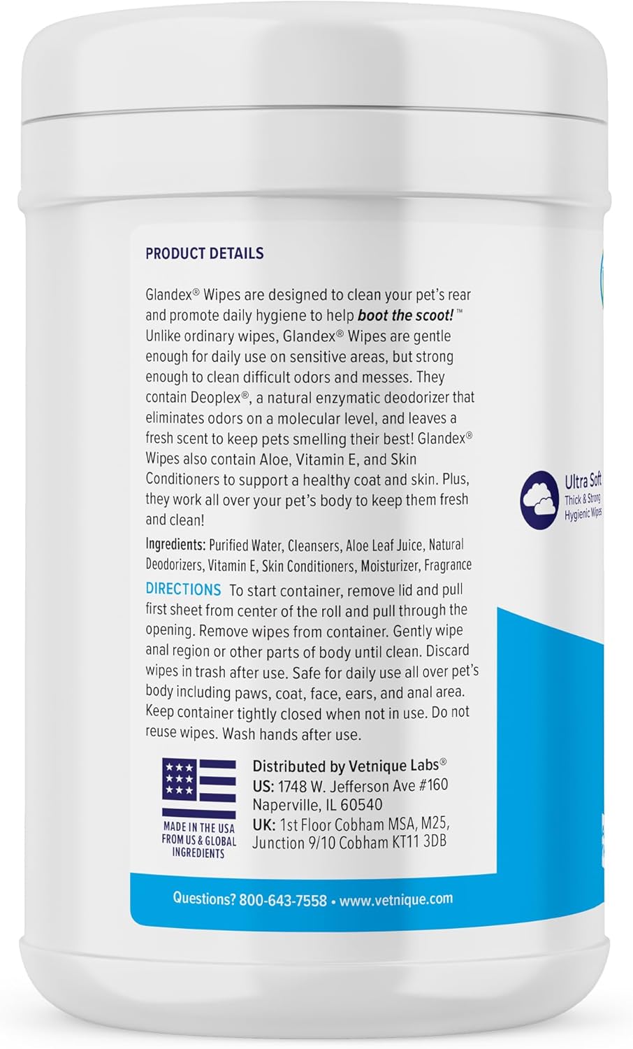 Vetnique Labs Glandex Dog Wipes for Pets 75 Toallitas