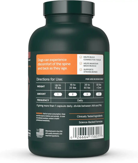 VETRISCIENCE - VetriScience Healthy Spine & Disc Back & Spinal Support Chondroitin & Taurine Supplement for Dogs 180 Capsulas - The Red Vitamin MX - Cuidado De Cadera Y Articulaciones Para Perros - {{ shop.shopifyCountryName }}