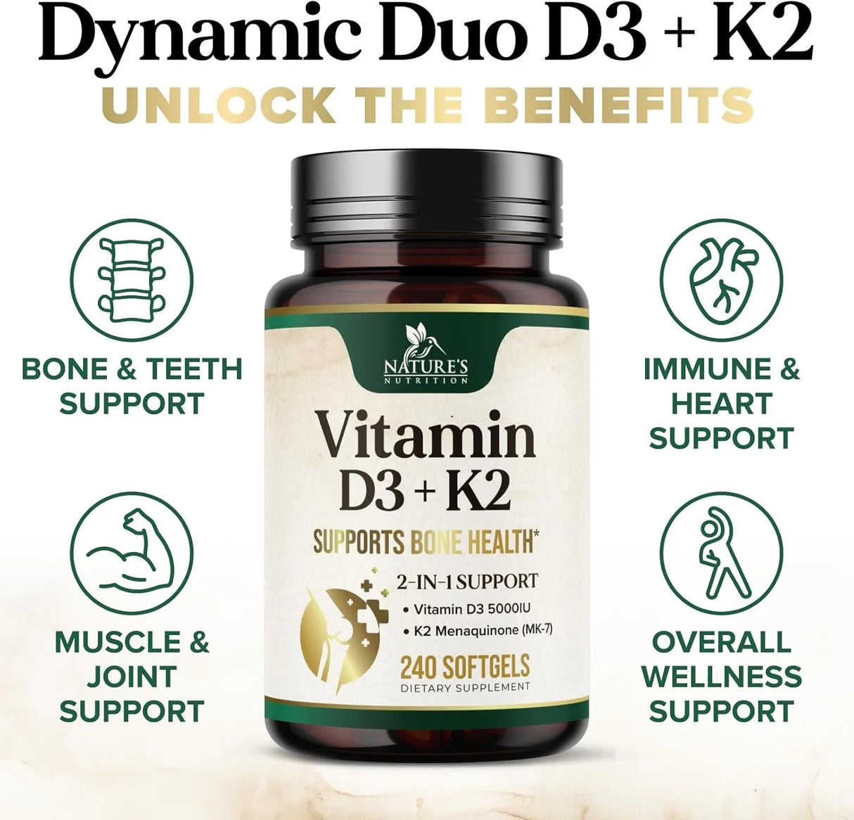 NATURE'S NUTRITION - Nature's Nutrition Vitamin D3 K2 240 Capsulas Blandas - The Red Vitamin MX - Suplementos Alimenticios - {{ shop.shopifyCountryName }}