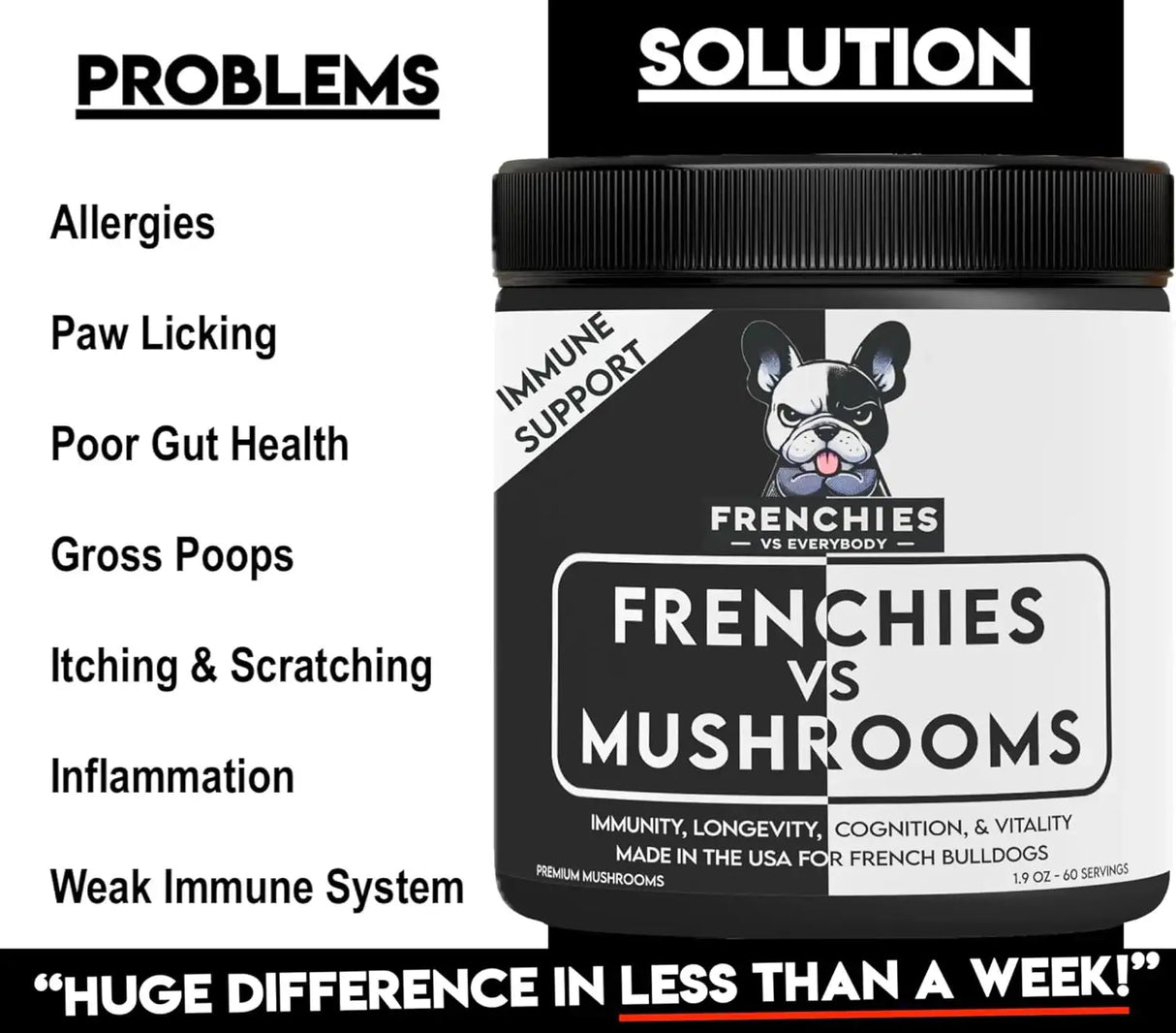 FRENCH VS EVERYBODY - Frenchies vs Everybody French Bulldog Optimized Mushroom Supplement for Dogs 75Gr. - The Red Vitamin MX - Suplementos Herbales Para Perros - {{ shop.shopifyCountryName }}