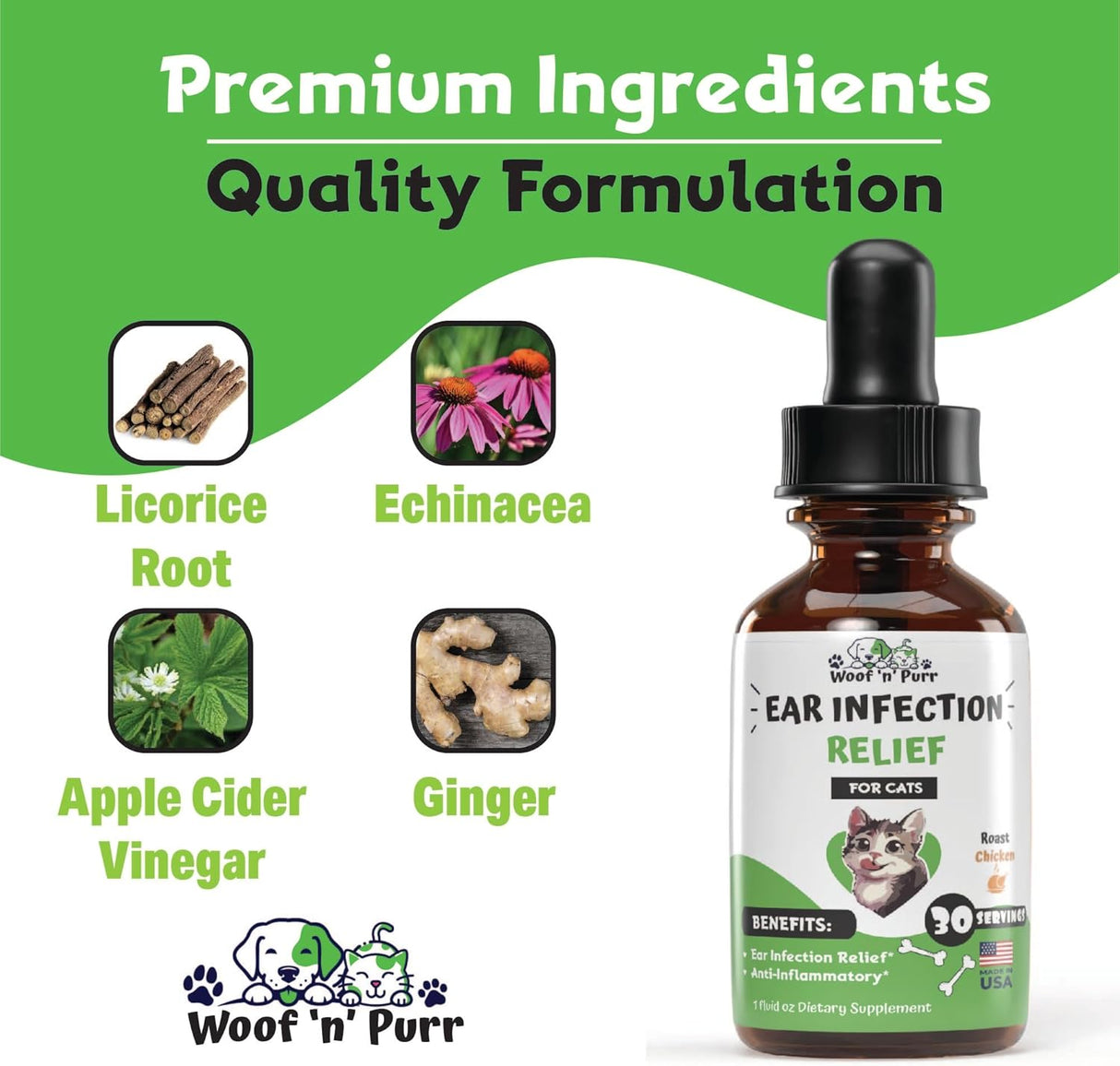 Woof 'n' Purr Natural Cat Ear Infection Treatment 1 Fl.Oz.