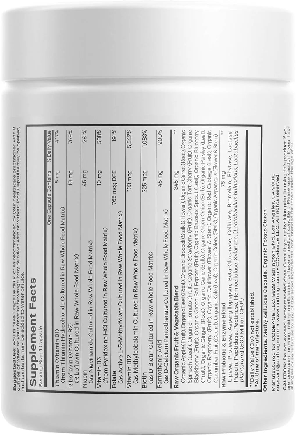 CODEAGE - Codeage Raw Vitamin B-Complex 60 Capsulas - The Red Vitamin MX - Suplementos Alimenticios - {{ shop.shopifyCountryName }}