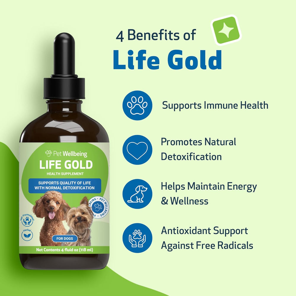 PET WELLBEING - Pet Wellbeing Life Gold for Dogs 4 Fl.Oz. - The Red Vitamin MX - Suplementos Herbales Para Perros - {{ shop.shopifyCountryName }}