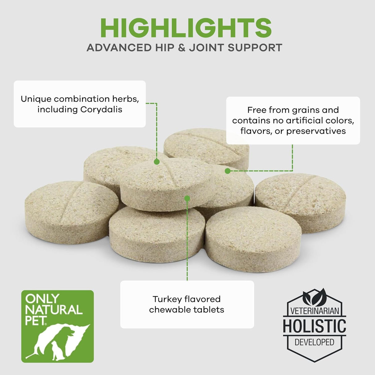Only Natural Pet Get Up & Go Herbal Joint Support Supplement for Dogs 90 Tabletas Masticables