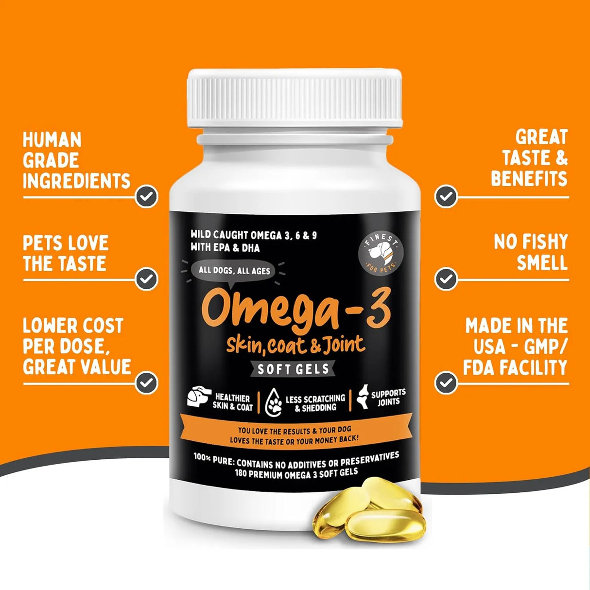 FINEST FOR PETS - Finest For Pets Omega 3 Fish Oil for Dogs 180 Capsulas Blandas - The Red Vitamin MX - Aceite De Pescado Para Perros - {{ shop.shopifyCountryName }}