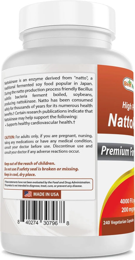 BEST NATURALS - Best Naturals Nattokinase 4000 FU 240 Capsulas - The Red Vitamin MX - Suplementos Alimenticios - {{ shop.shopifyCountryName }}