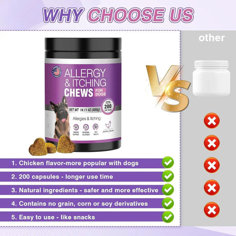 TTLXRL - TTLXRL Dog Allergy Chews 200 Masticables - The Red Vitamin MX - Remedios Para La Picazón De Perros - {{ shop.shopifyCountryName }}