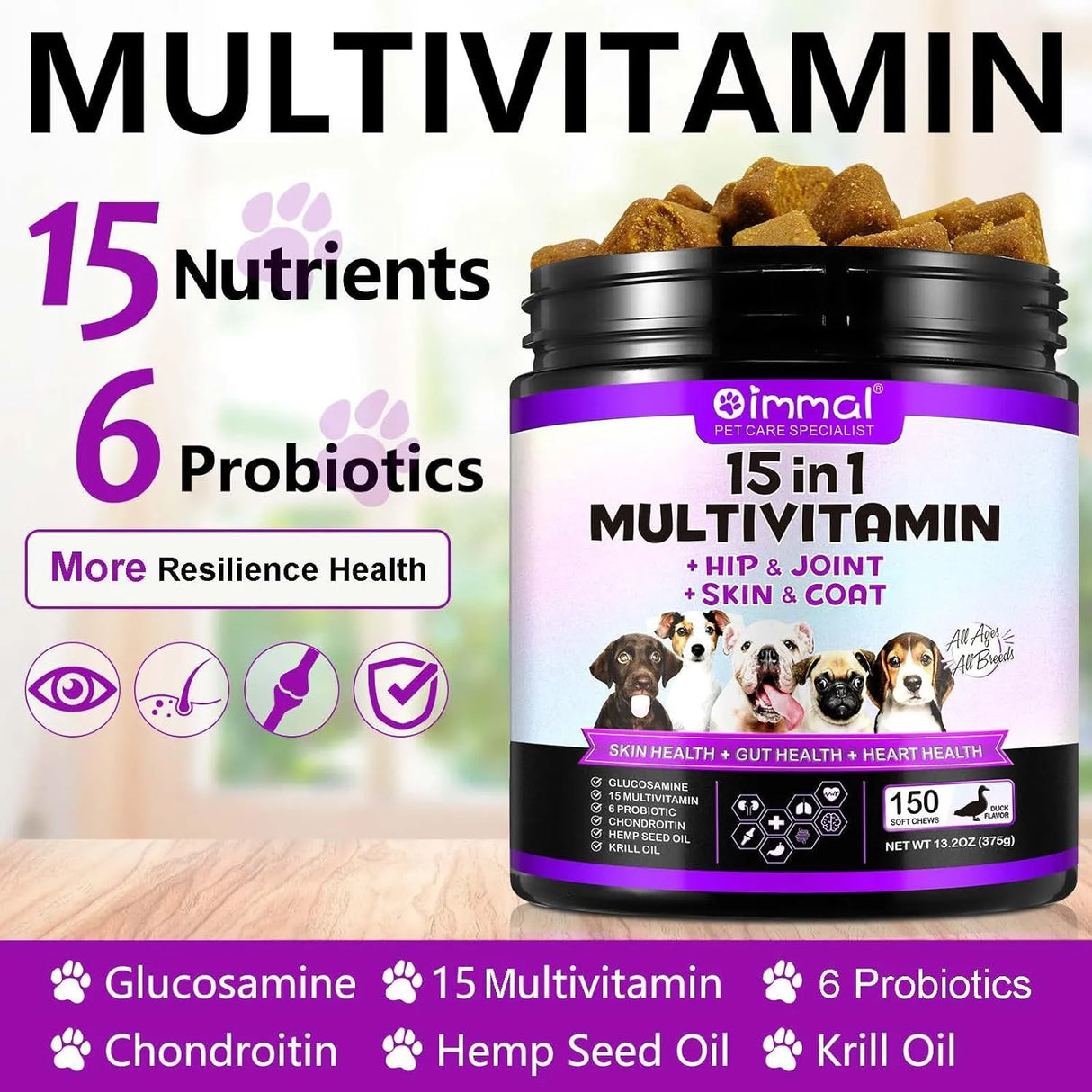 OIMMAL - OIMMAL 15 in 1 Dog Vitamins 150 Masticables - The Red Vitamin MX - Multivitamínicos Para Perros - {{ shop.shopifyCountryName }}