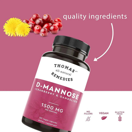 THOMAS REMEDIES - Thomas' all-natural Remedies D-mannose 1200Mg. with Cranberry and Dandelion 120 Capsulas - The Red Vitamin MX - Suplementos Alimenticios - {{ shop.shopifyCountryName }}