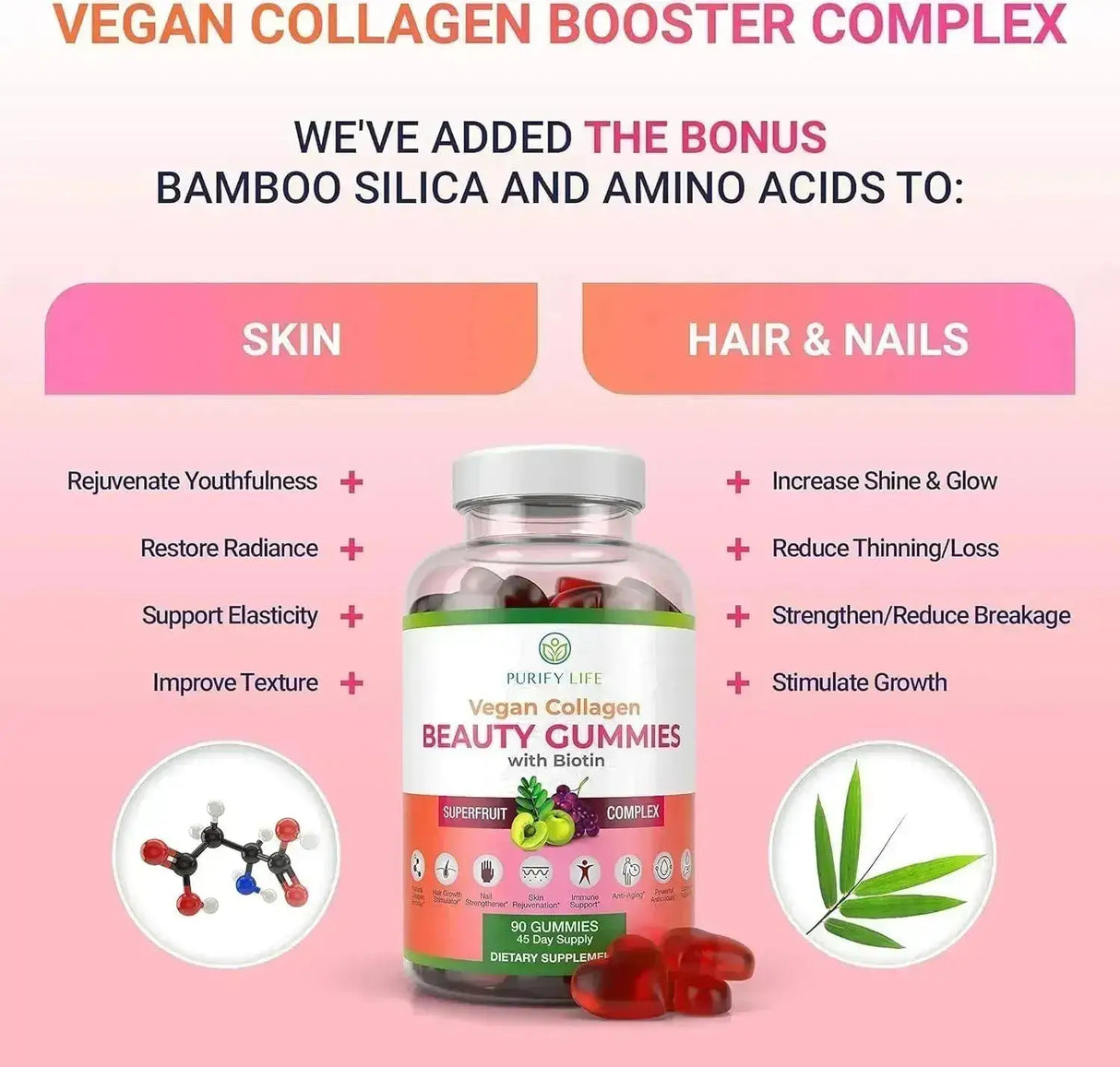 PURIFY LIFE - Purify Life Vegan Collagen Gummies with Biotin 90 Gomitas - The Red Vitamin MX - Suplementos Alimenticios - {{ shop.shopifyCountryName }}