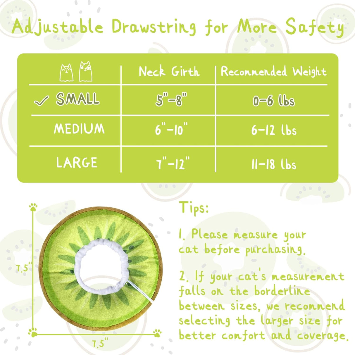 ANWA Adjustable Cat Cone Collar Soft Kiwifruit Small