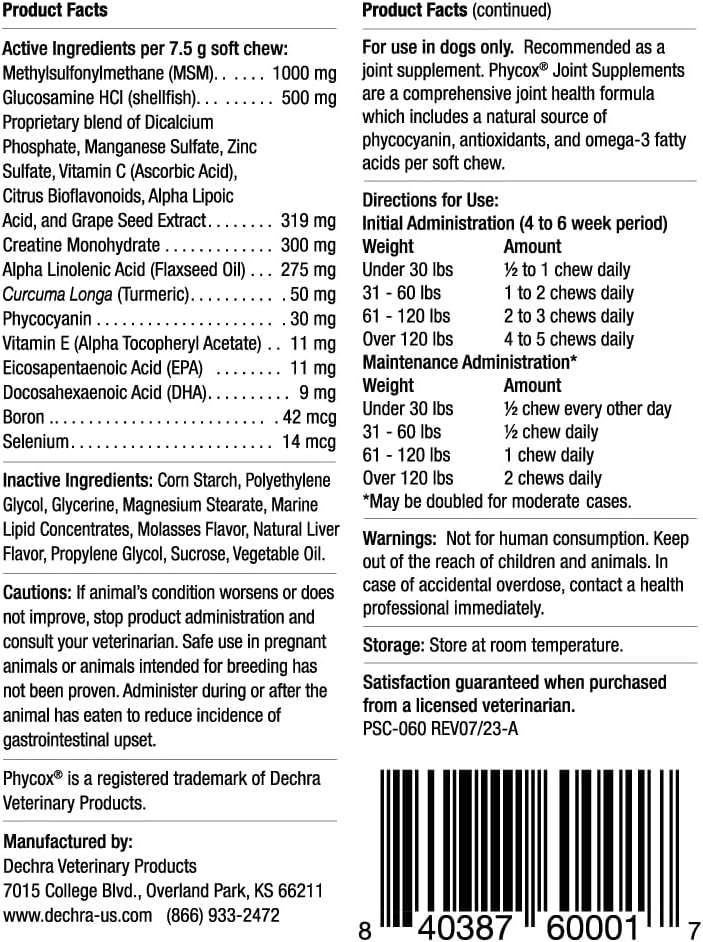 PhyCox Canine Joint Support 60 Masticables