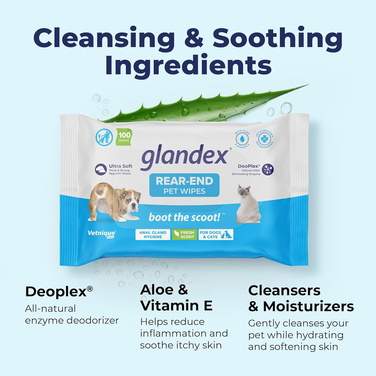 Vetnique Labs Glandex Dog Wipes for Pets 100 Toallitas