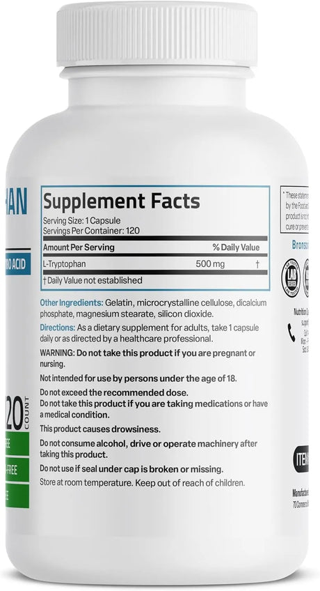 BRONSON - Bronson L-Tryptophan 500Mg. 120 Capsulas - The Red Vitamin MX - Suplementos Alimenticios - {{ shop.shopifyCountryName }}