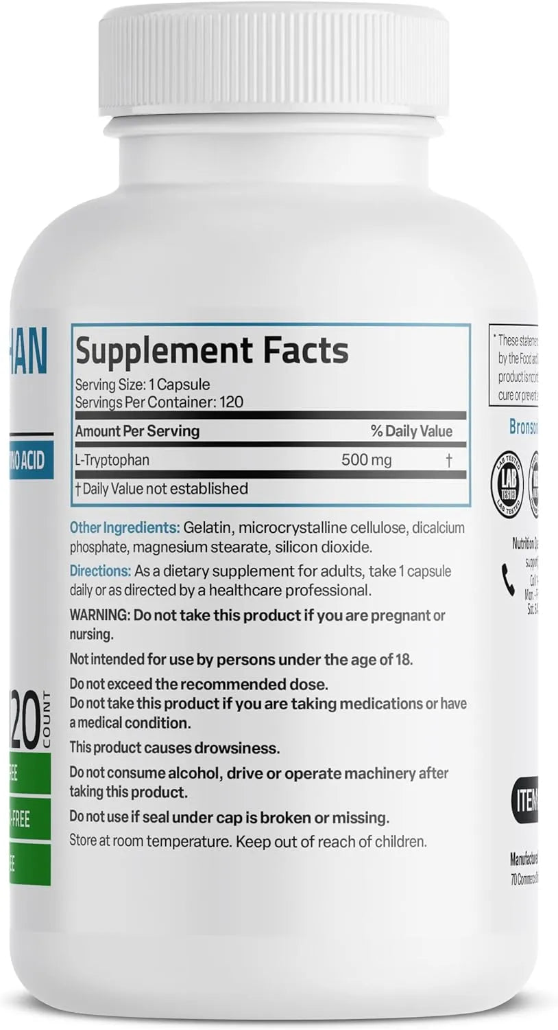 BRONSON - Bronson L-Tryptophan 500Mg. 120 Capsulas - The Red Vitamin MX - Suplementos Alimenticios - {{ shop.shopifyCountryName }}