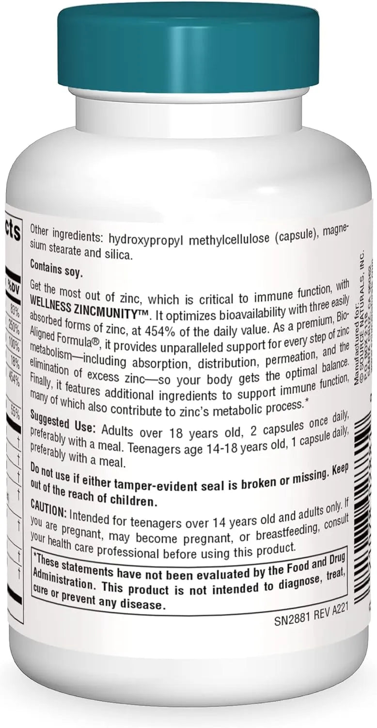 SOURCE NATURALS - Source Naturals Wellness ZincMunity 60 Capsulas - The Red Vitamin MX - Suplementos Alimenticios - {{ shop.shopifyCountryName }}