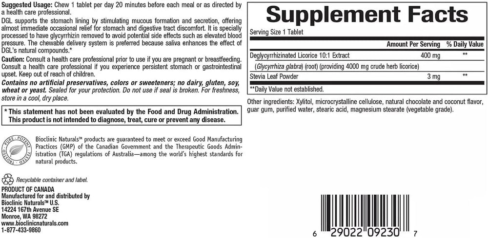 BIOCLINIC NATURALS - Bioclinic Naturals DGL 400Mg. 180 Tabletas Masticables - The Red Vitamin MX - Suplementos Alimenticios - {{ shop.shopifyCountryName }}