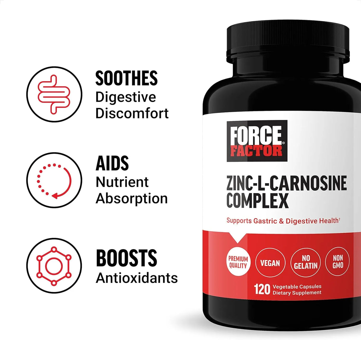 FORCE FACTOR - FORCE FACTOR Zinc L-Carnosine 120 Capsulas - The Red Vitamin MX - Suplementos Alimenticios - {{ shop.shopifyCountryName }}