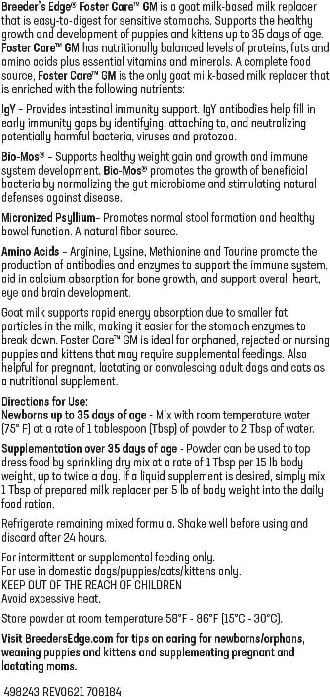 REVIVAL ANIMAL HEALTH - Revival Animal Health Breeder's Edge Foster Care GM Goat Milk Based Powdered Milk Replacer 454Gr. - The Red Vitamin MX - Sustitutos De Leche Para Perros - {{ shop.shopifyCountryName }}