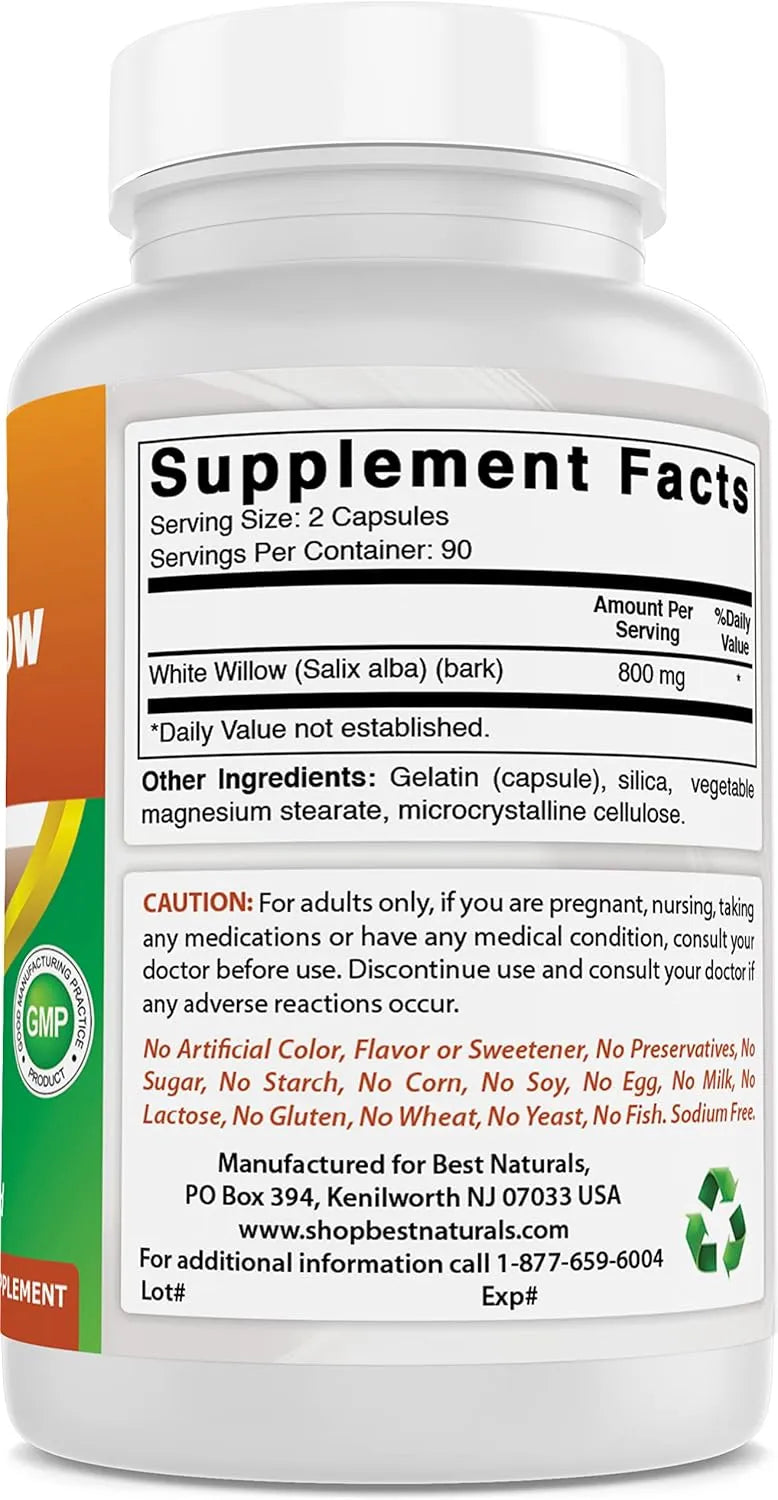 BEST NATURALS - Best Naturals White Willow Bark 400Mg. 180 Capsulas 2 Pack - The Red Vitamin MX - Suplementos Alimenticios - {{ shop.shopifyCountryName }}