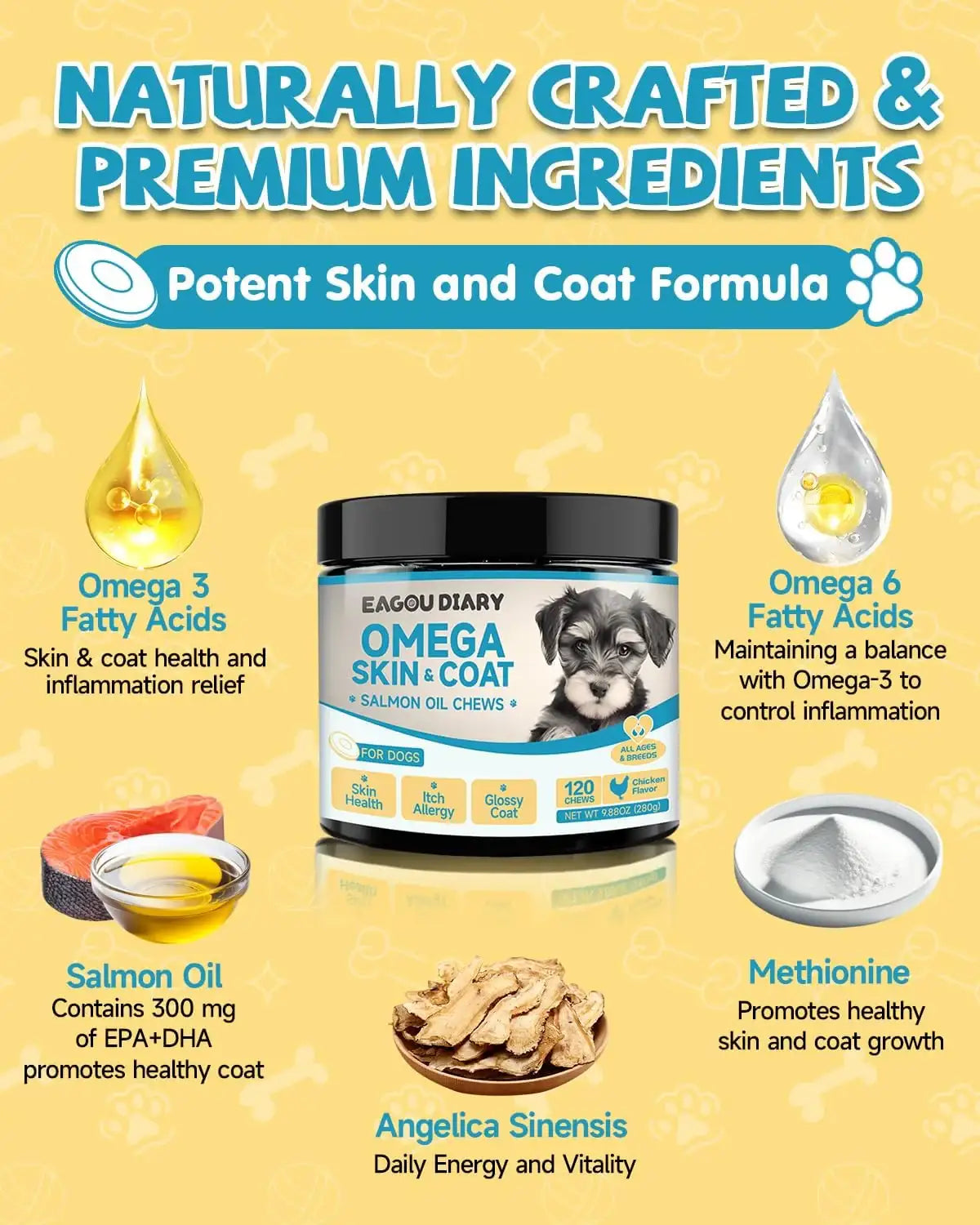 EAGOU DIARY - EagouDiary Salmon Oil Chews for Dogs 120 Masticables - The Red Vitamin MX - Aceite De Pescado Para Perros - {{ shop.shopifyCountryName }}