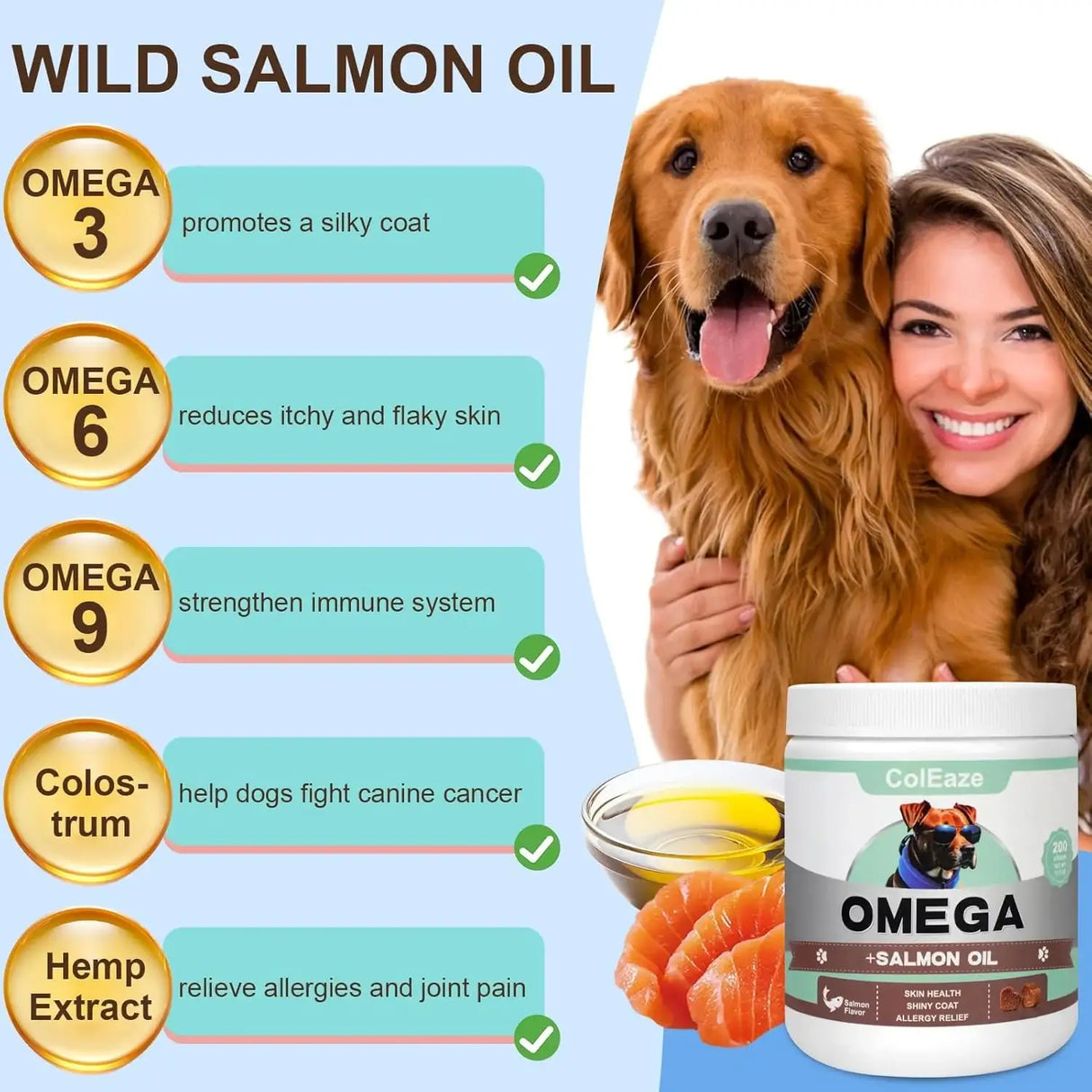 COLEAZE - ColEaze Salmon Oil for Dogs 200 Masticables - The Red Vitamin MX - Aceite De Pescado Para Perros - {{ shop.shopifyCountryName }}