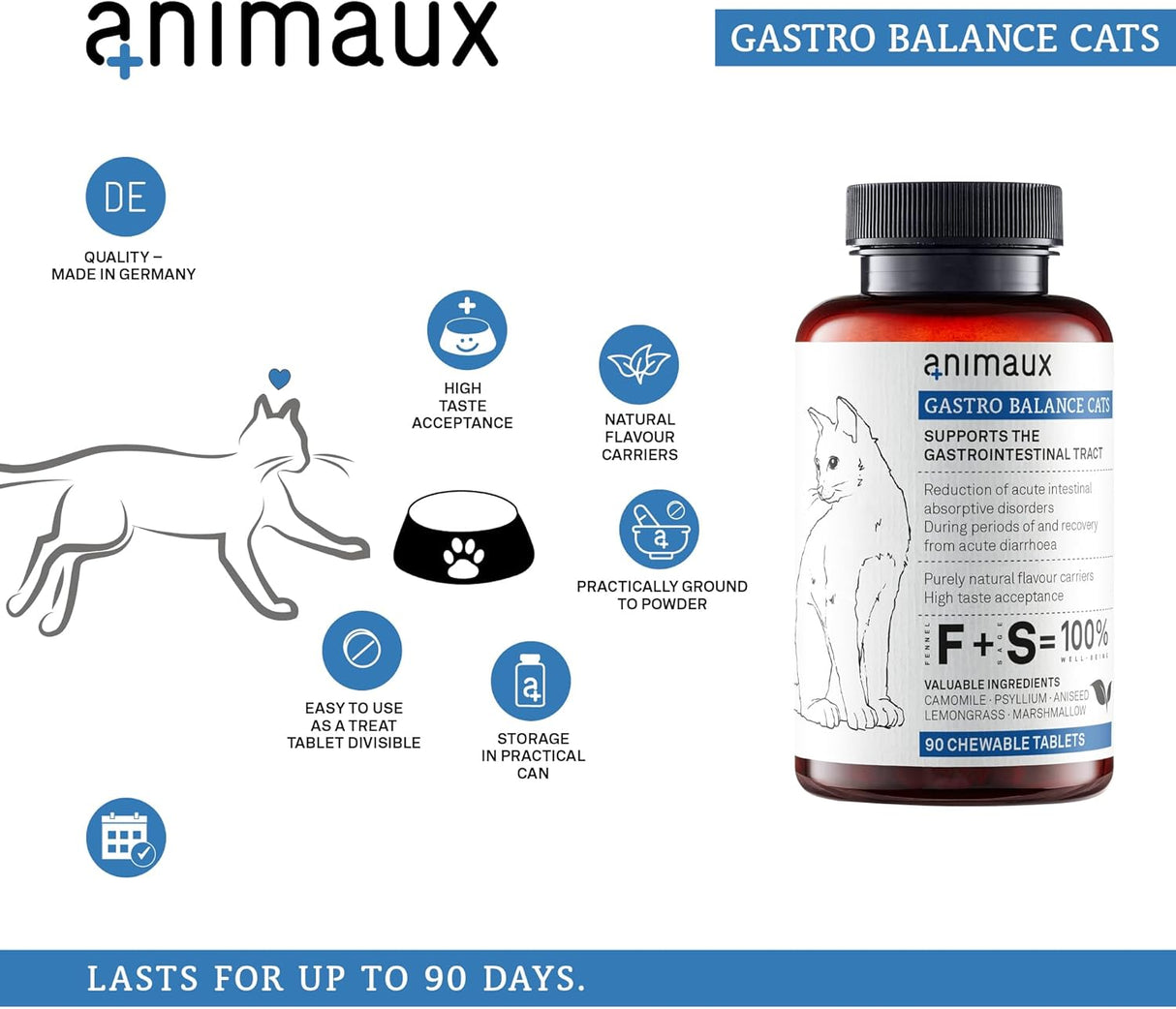 animaux Gastro Balance for Cats 90 Tabletas Masticables