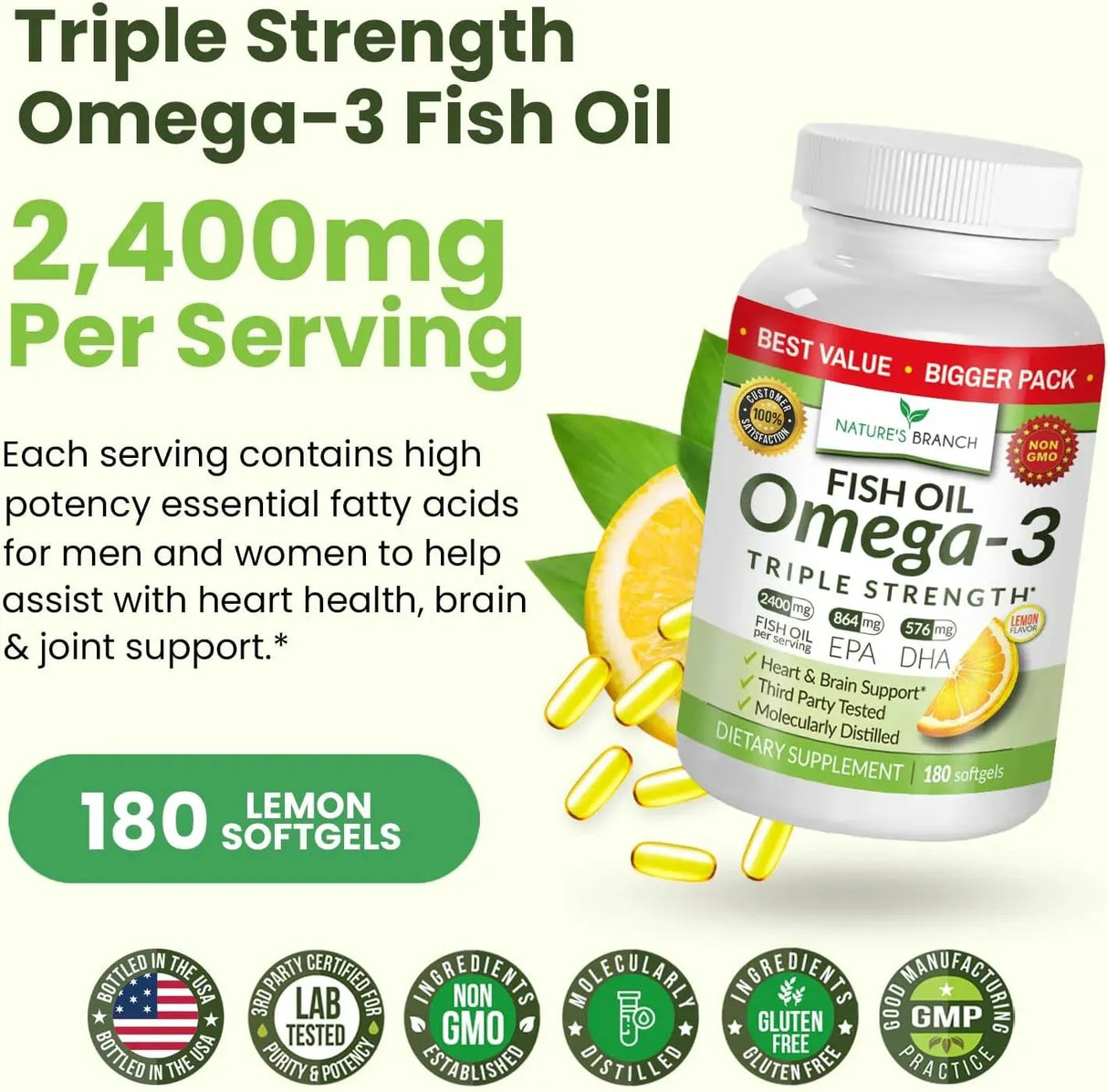 NATURE'S BRANCH - Nature's Branch Best Triple Strength Omega 3 Fish Oil 2400Mg. 150 Capsulas Blandas - The Red Vitamin MX - Suplementos Alimenticios - {{ shop.shopifyCountryName }}