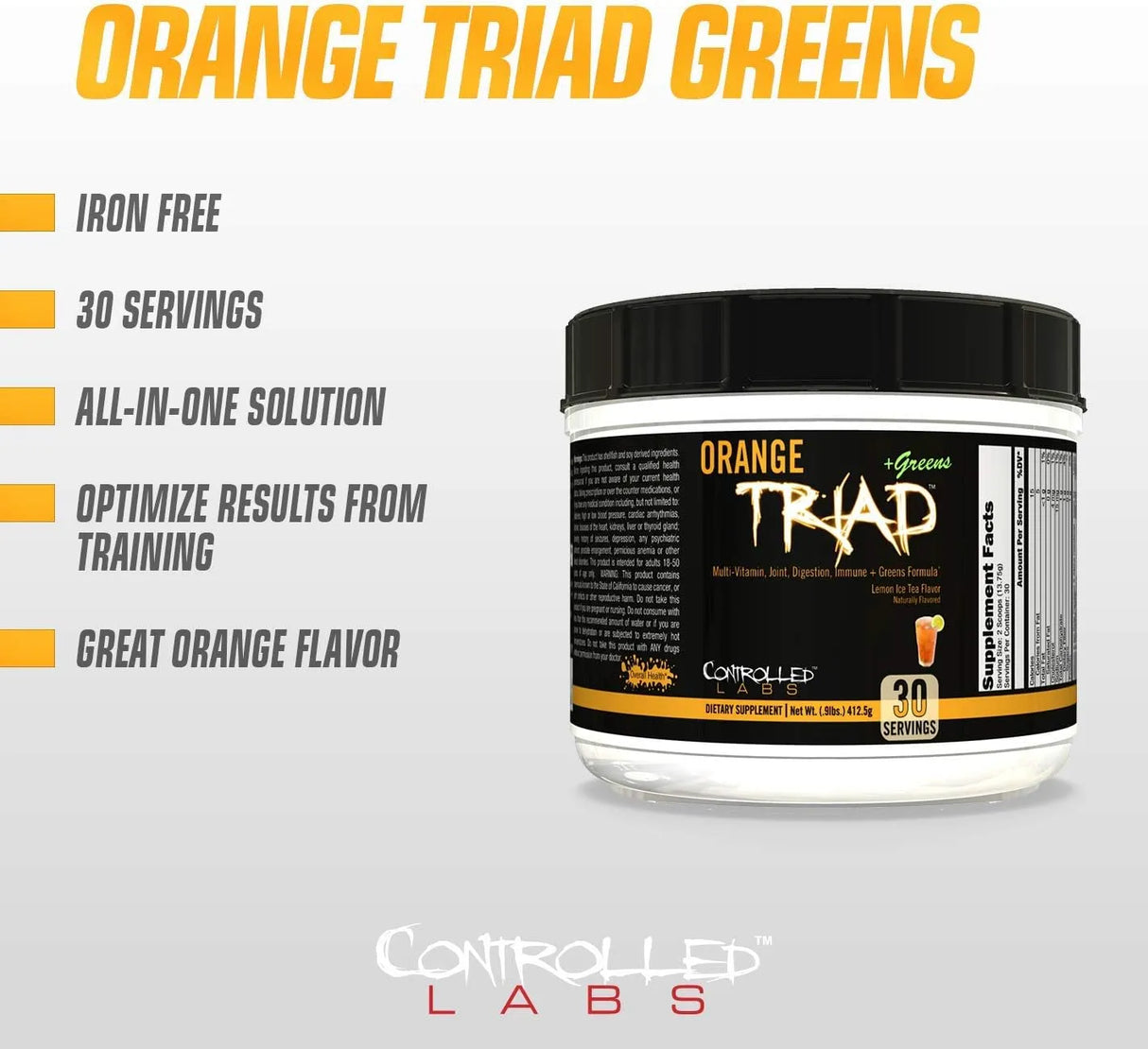 CONTROLLED LABS - CONTROLLED LABS Orange Triad Plus Greens 30 Servicios Lemon Ice Tea 412Gr. - The Red Vitamin MX - Suplementos Alimenticios - {{ shop.shopifyCountryName }}
