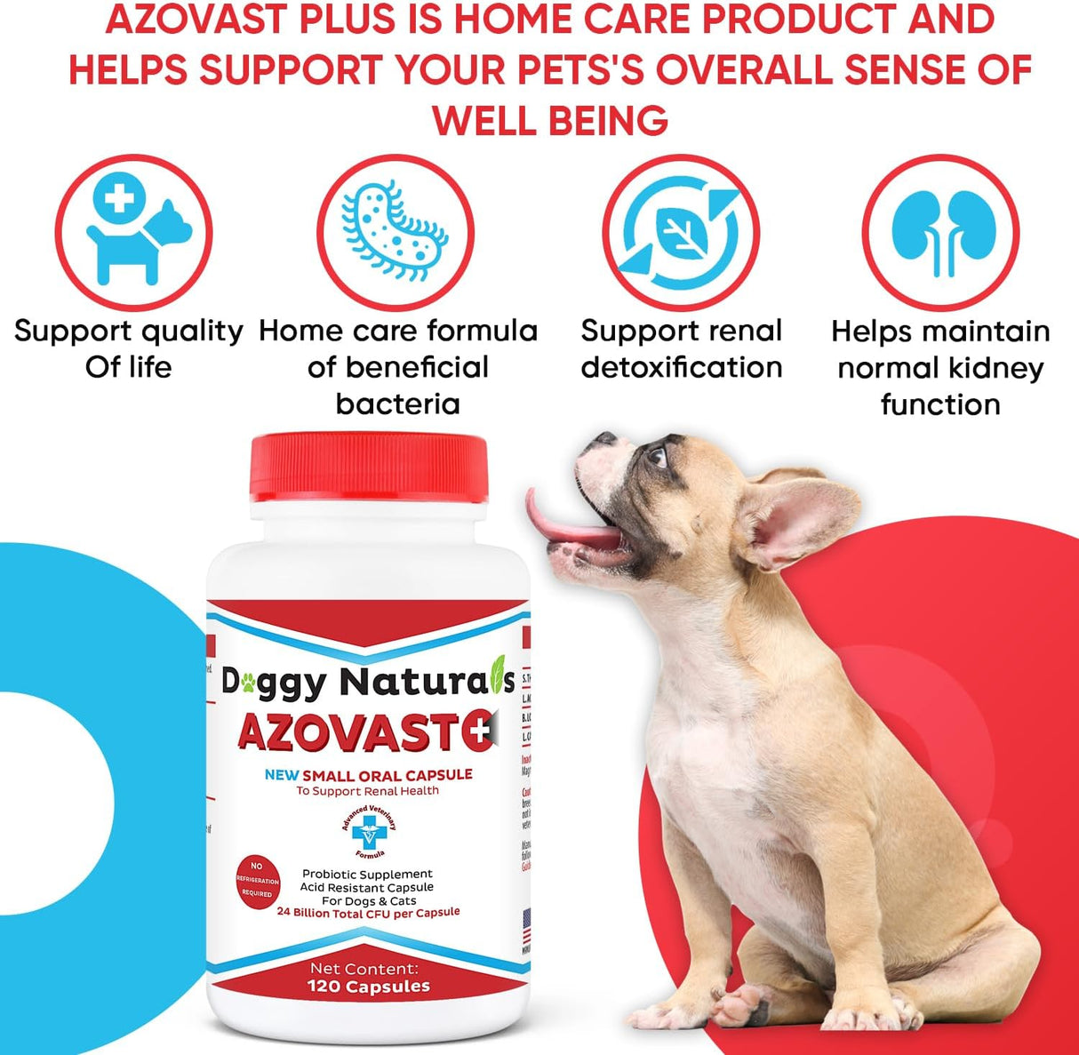 Doggy Naturals Azovast Plus Kidney Health Supplement for Dogs & Cats 120 Capsulas