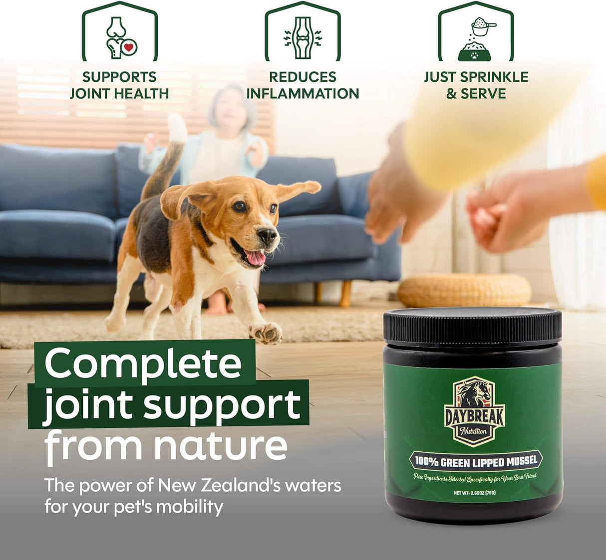 DAYBREAK NUTRITION - Daybreak Nutrition Pure Green Lipped Mussel Powder for Dogs and Cats 75Gr. - The Red Vitamin MX - Cuidado De Cadera Y Articulaciones Para Perros - {{ shop.shopifyCountryName }}